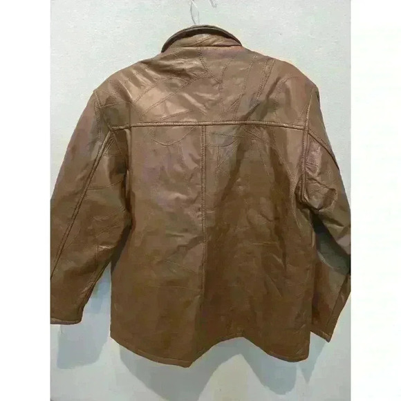 M Collection Men's Vintage Leather Jacket Brown Size XL Mid-Length Casual Y2K - Picture 6 of 8